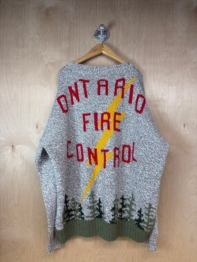 'Ontario Fire Control' Chapleau Ontario Hand-Knit Sweater - Gray, Red & Yellow